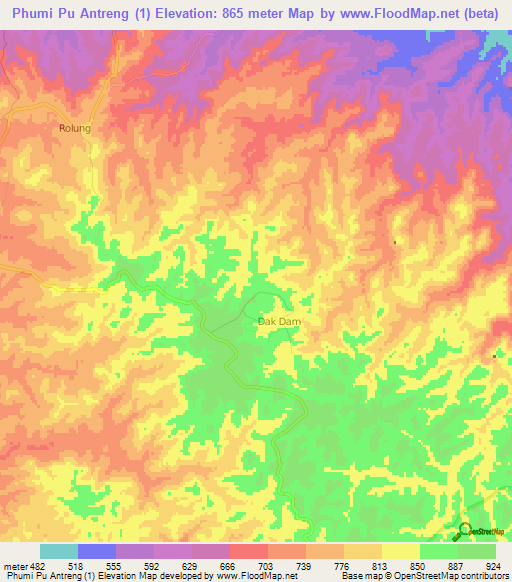 Phumi Pu Antreng (1),Cambodia Elevation Map