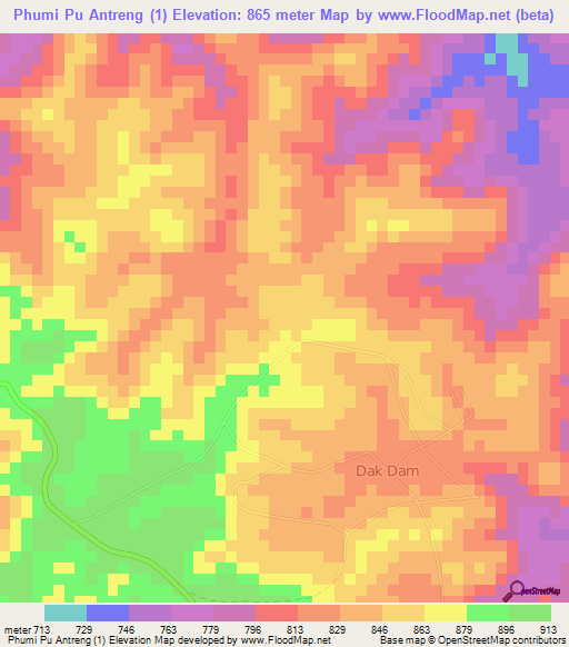 Phumi Pu Antreng (1),Cambodia Elevation Map