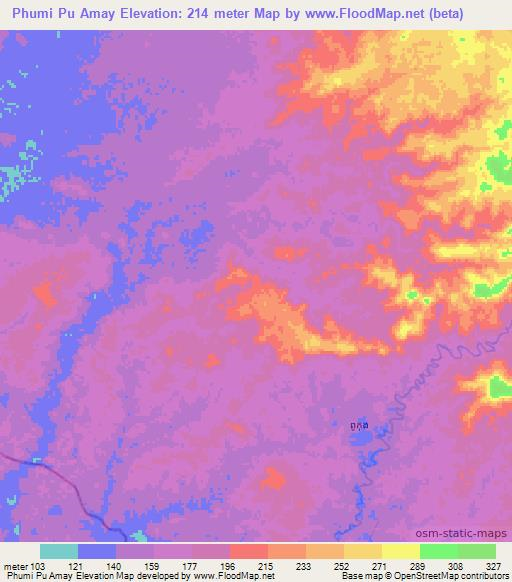 Phumi Pu Amay,Cambodia Elevation Map