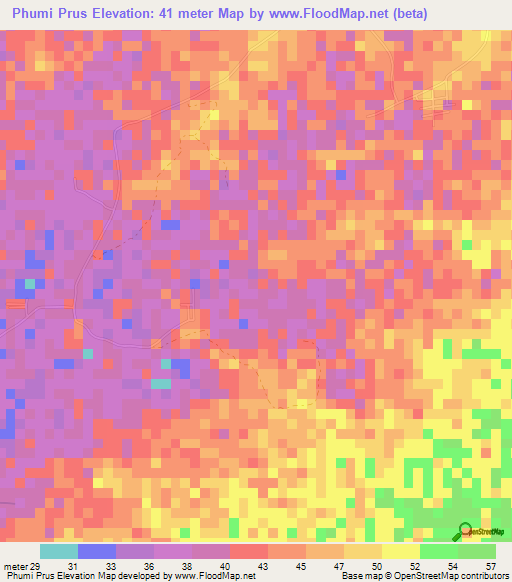 Phumi Prus,Cambodia Elevation Map