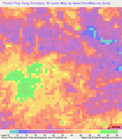 Phumi Prey Veng,Cambodia Elevation Map