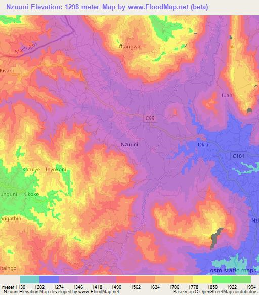 Nzuuni,Kenya Elevation Map