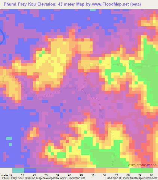 Phumi Prey Kou,Cambodia Elevation Map