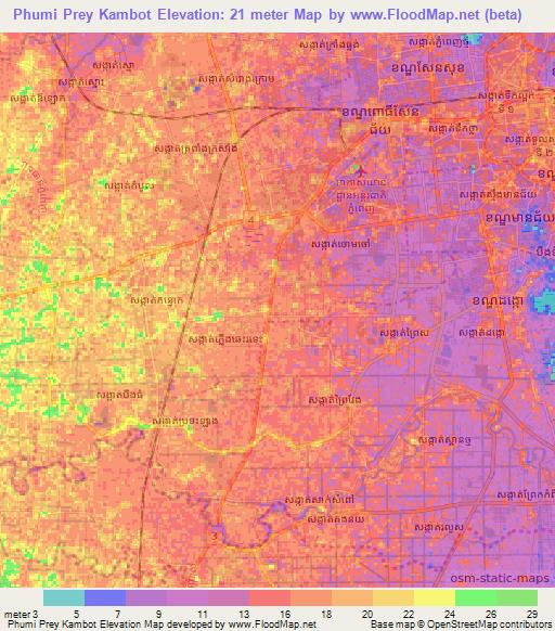Phumi Prey Kambot,Cambodia Elevation Map