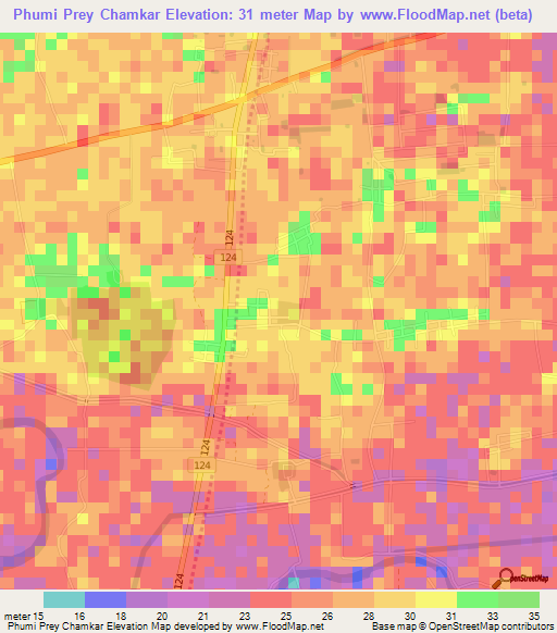Phumi Prey Chamkar,Cambodia Elevation Map