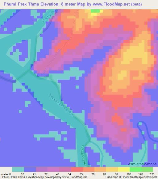 Phumi Prek Thma,Cambodia Elevation Map
