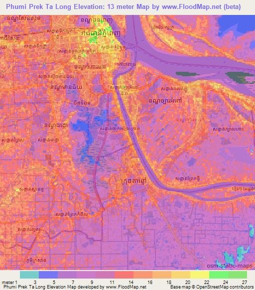 Phumi Prek Ta Long,Cambodia Elevation Map