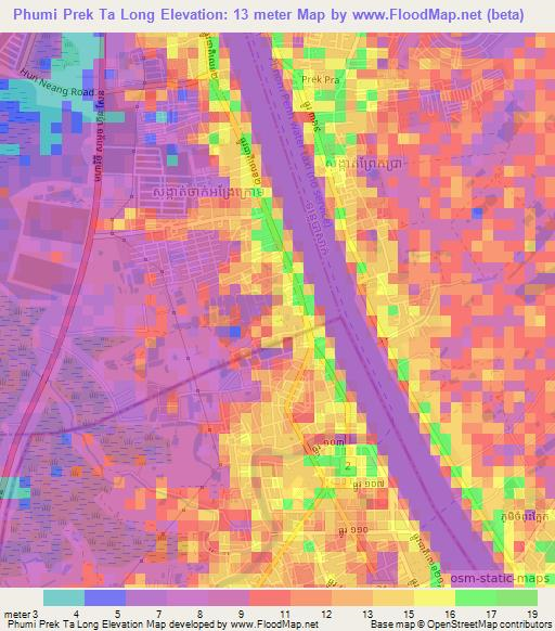 Phumi Prek Ta Long,Cambodia Elevation Map
