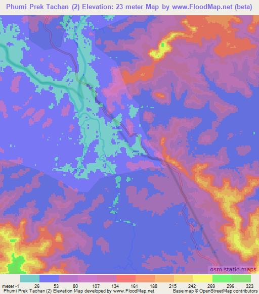 Phumi Prek Tachan (2),Cambodia Elevation Map