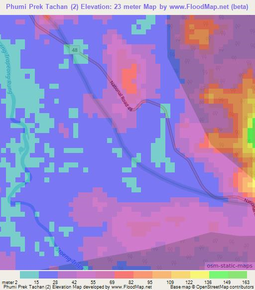Phumi Prek Tachan (2),Cambodia Elevation Map