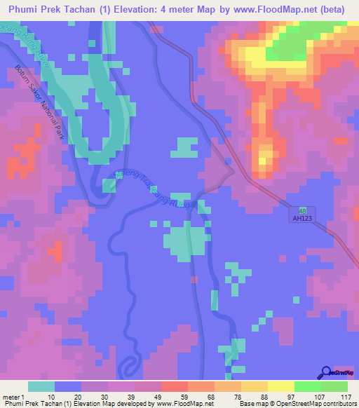 Phumi Prek Tachan (1),Cambodia Elevation Map