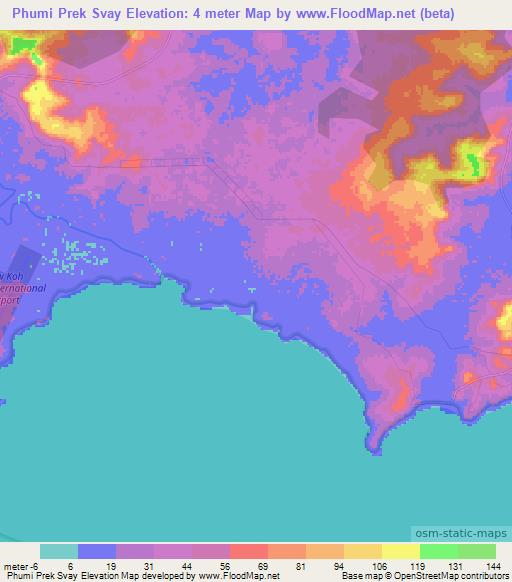 Phumi Prek Svay,Cambodia Elevation Map