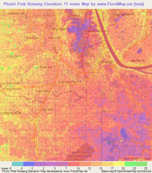 Phumi Prek Roteang,Cambodia Elevation Map