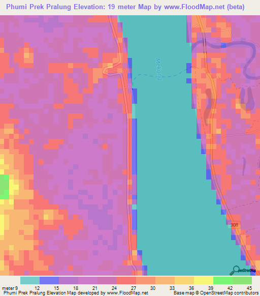 Phumi Prek Pralung,Cambodia Elevation Map