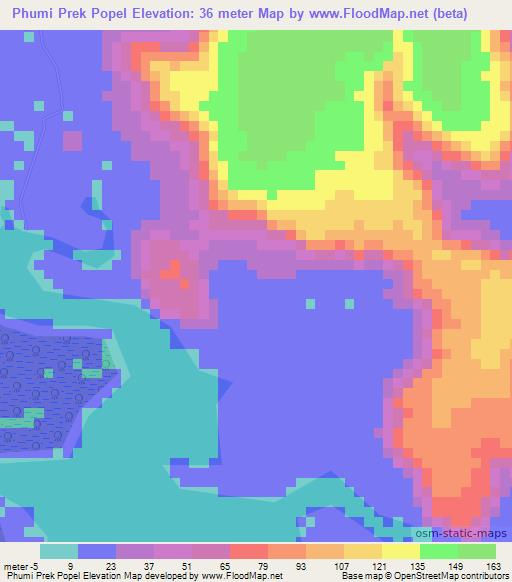 Phumi Prek Popel,Cambodia Elevation Map