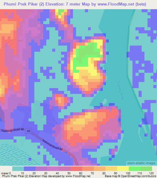 Phumi Prek Pikar (2),Cambodia Elevation Map
