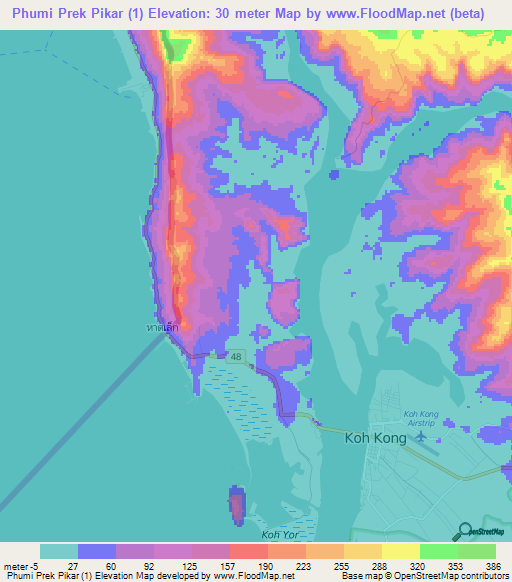 Phumi Prek Pikar (1),Cambodia Elevation Map