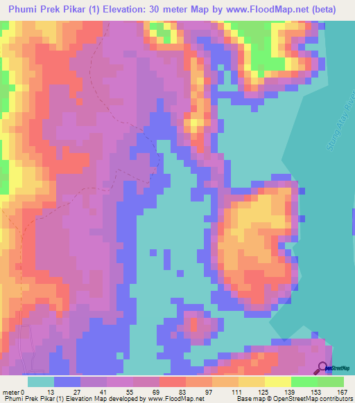 Phumi Prek Pikar (1),Cambodia Elevation Map