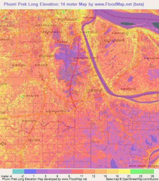Phumi Prek Long,Cambodia Elevation Map