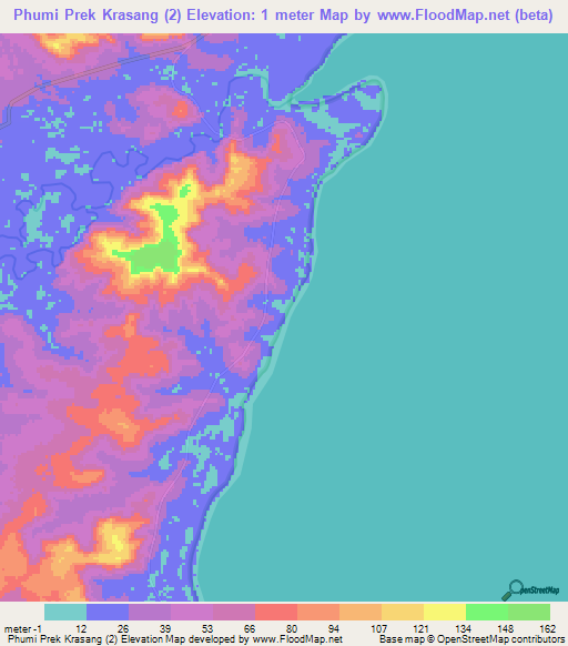 Phumi Prek Krasang (2),Cambodia Elevation Map