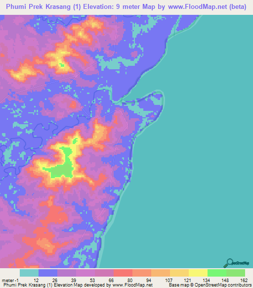 Phumi Prek Krasang (1),Cambodia Elevation Map