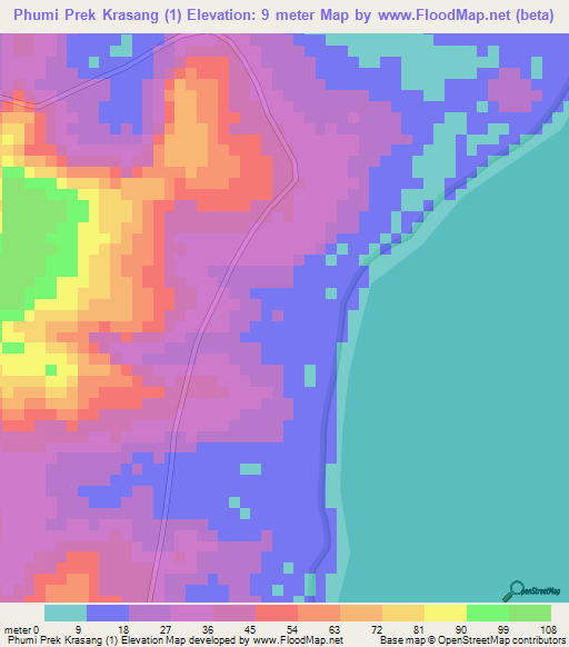Phumi Prek Krasang (1),Cambodia Elevation Map