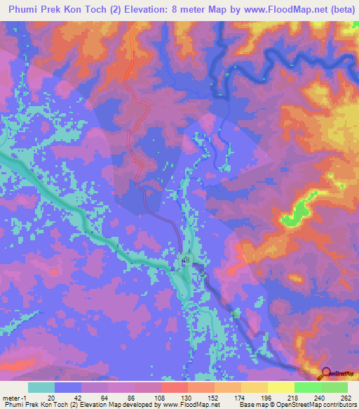 Phumi Prek Kon Toch (2),Cambodia Elevation Map