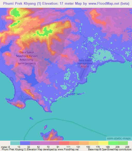 Phumi Prek Khyang (1),Cambodia Elevation Map