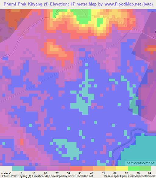 Phumi Prek Khyang (1),Cambodia Elevation Map
