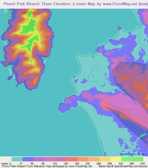 Phumi Prek Khsach Thum,Cambodia Elevation Map