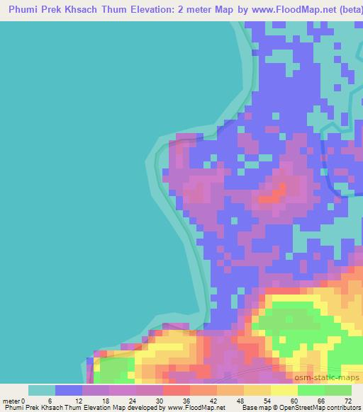 Phumi Prek Khsach Thum,Cambodia Elevation Map
