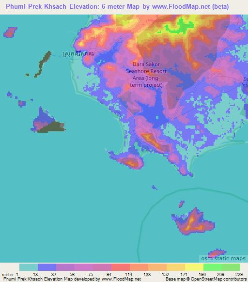 Phumi Prek Khsach,Cambodia Elevation Map