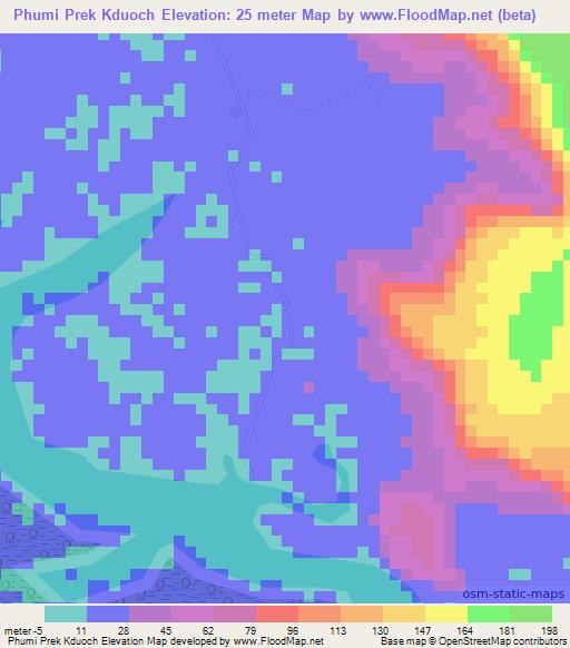 Phumi Prek Kduoch,Cambodia Elevation Map
