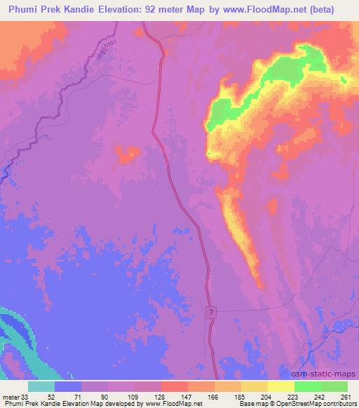 Phumi Prek Kandie,Cambodia Elevation Map