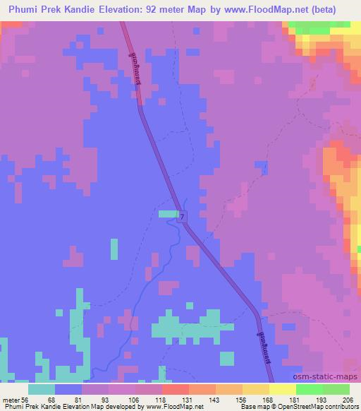 Phumi Prek Kandie,Cambodia Elevation Map