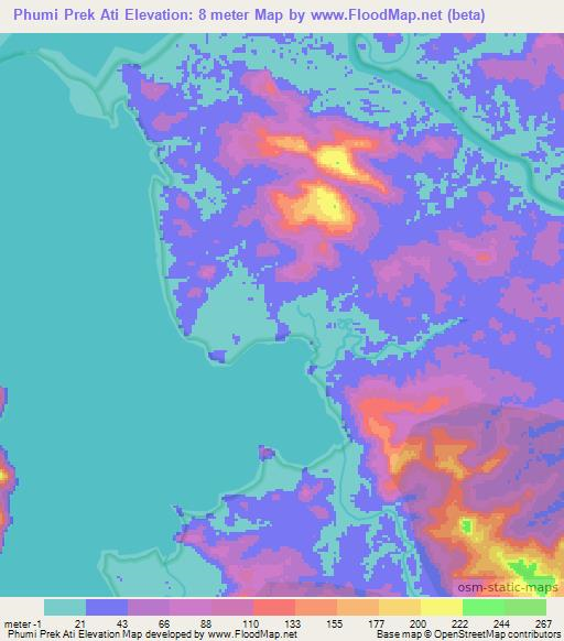 Phumi Prek Ati,Cambodia Elevation Map