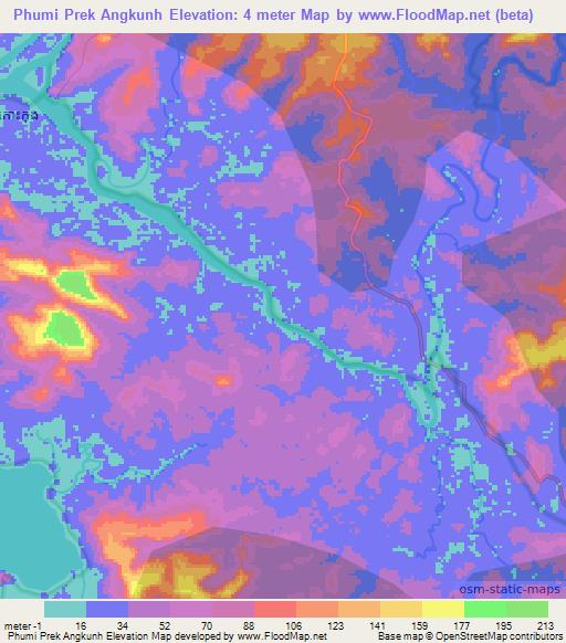 Phumi Prek Angkunh,Cambodia Elevation Map