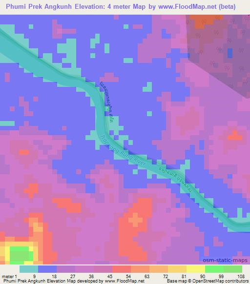 Phumi Prek Angkunh,Cambodia Elevation Map