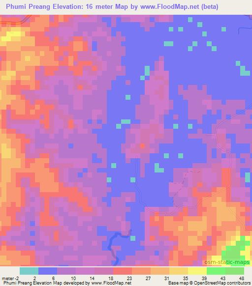Phumi Preang,Cambodia Elevation Map