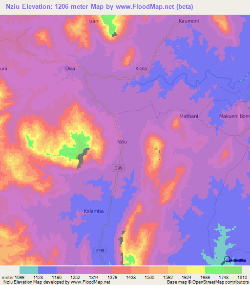Nziu,Kenya Elevation Map