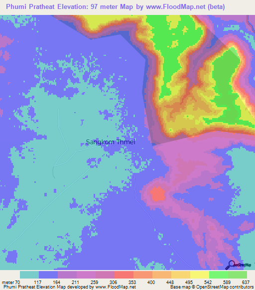 Phumi Pratheat,Cambodia Elevation Map