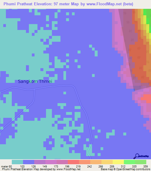 Phumi Pratheat,Cambodia Elevation Map
