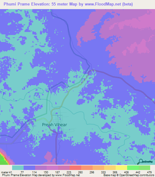 Phumi Prame,Cambodia Elevation Map