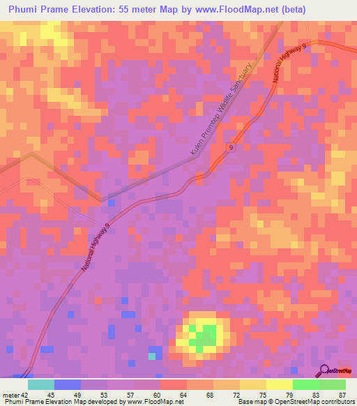 Phumi Prame,Cambodia Elevation Map