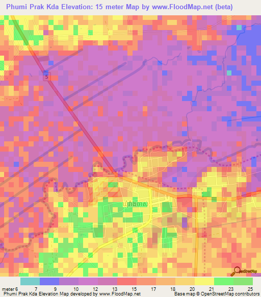 Phumi Prak Kda,Cambodia Elevation Map