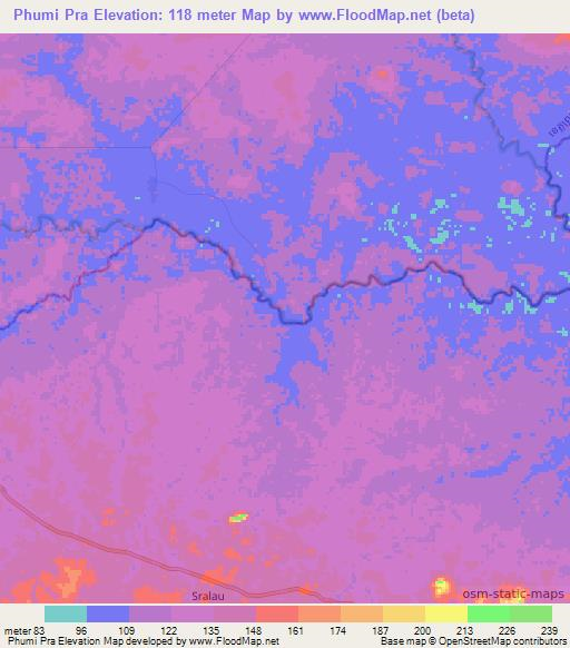 Phumi Pra,Cambodia Elevation Map