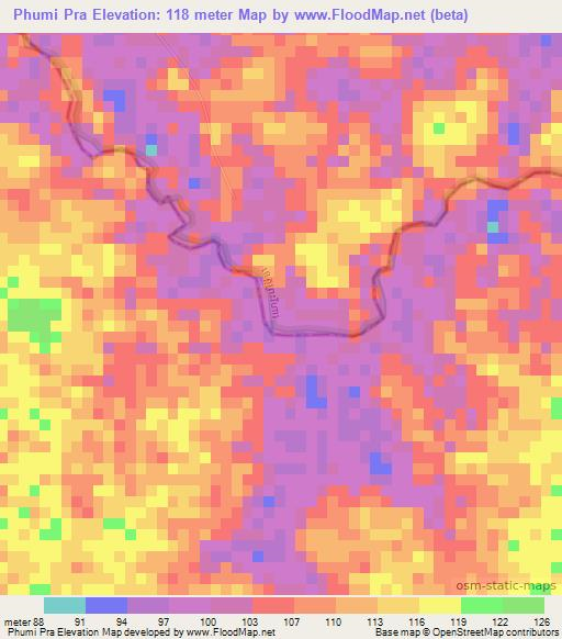 Phumi Pra,Cambodia Elevation Map