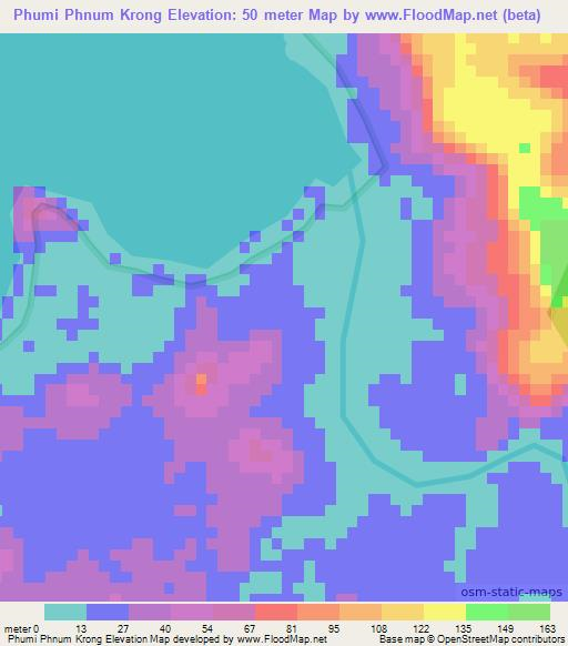 Phumi Phnum Krong,Cambodia Elevation Map