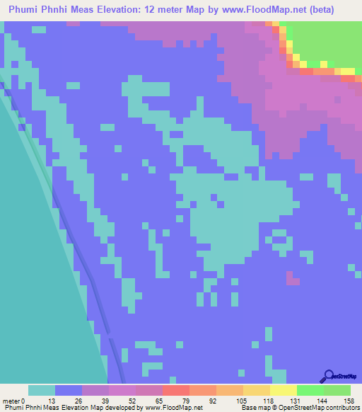 Phumi Phnhi Meas,Cambodia Elevation Map