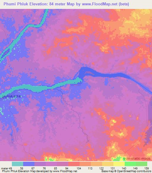 Phumi Phluk,Cambodia Elevation Map
